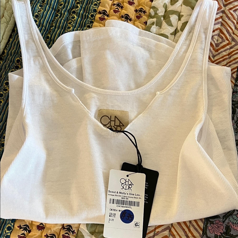 Chaser White Ribbed Tank Top, NWT, L